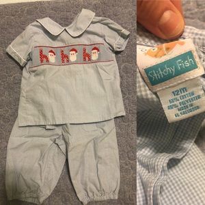 Two piece Smocked Santa